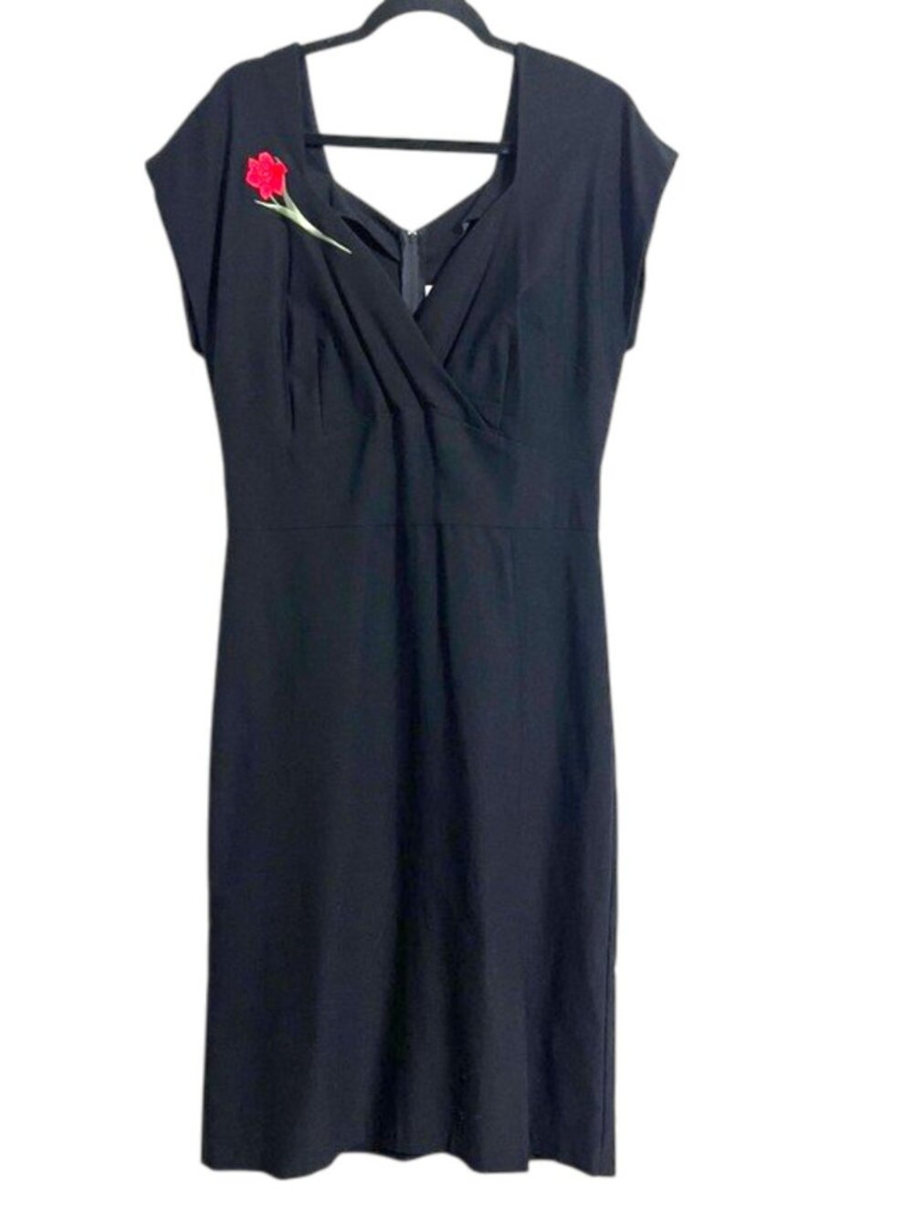 Stop Staring Wiggle Midi Dress Black with Red Rose Appliqué size 2X